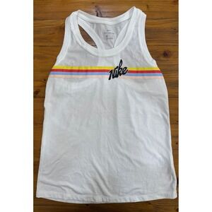 Nike Retro Stripe Racerback Tank Top White Graphic Logo Size Small